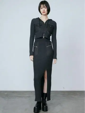 emoda 도킹 포켓 리브 원피스 셋업 블랙