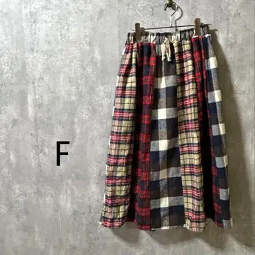 4463 [이치옥] 체크 무늬 절개 플레어 스커트 롱 F