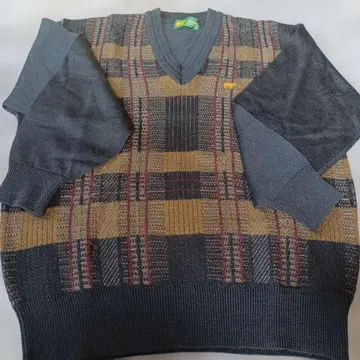 미사용 새상품 Golden Bear 체크 무늬 니트 스웨터 남성용 V넥