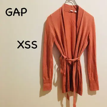 [ GAP ] 버튼리스 가디건 오렌지 긴팔 사이드 슬릿 XXS