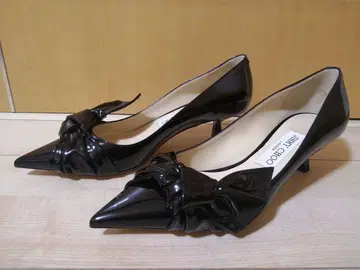 미사용 JIMMY CHOO 에나멜 리본 펌프스 블랙 37