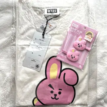 BT21 COOKY 티셔츠 빌리지 방가드 증정품 (앞머리 클립)