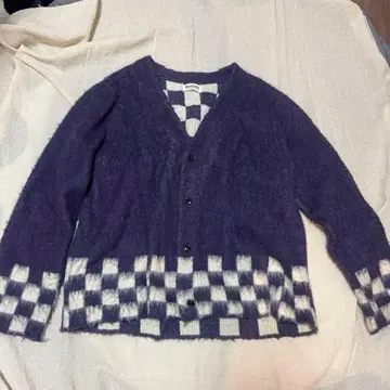 BEAMS BOY 체크 무늬 가디건 보라색