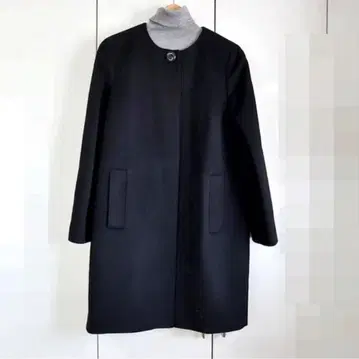 새상품급 TOMORROWLAND 캐시미어 100 노카라 코트 블랙 38