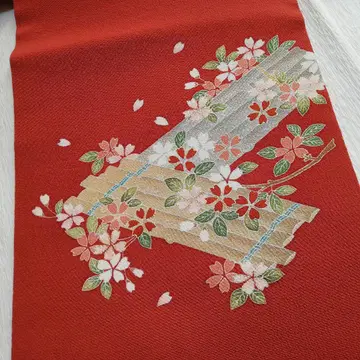 유젠 염색 9촌 나고야 오비 벚꽃 꽃배 빨간색