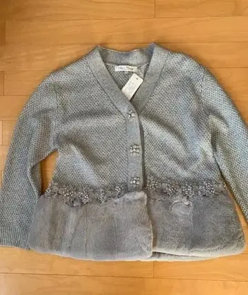 새상품 슈퍼 뷰티 40 그레이 니트 퍼 가디건 40