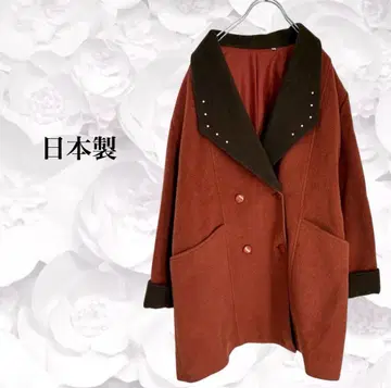 울 코트 [L] 브라운 계열 일본제 스터드 더블 빅 칼라