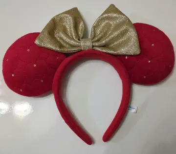 미니 머리띠 빨간색 골드 리본