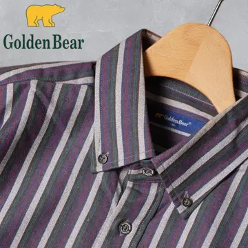 J306@ 골든 베어 스트라이프 패턴 버튼 다운 셔츠 네이비