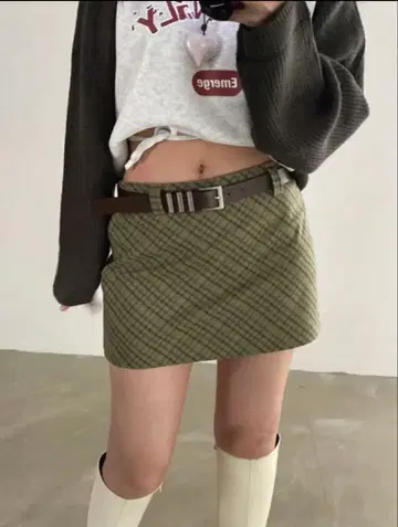 한국 깅엄 체크 스커트 Y2K