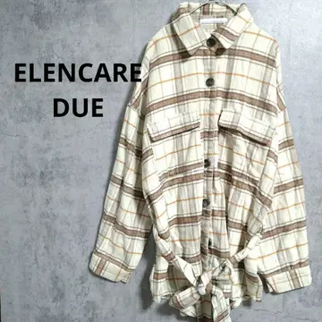 엘렌카레듀에 체크 무늬 긴팔 셔츠 튜닉 겉옷 프론트 오픈 벨트 포함