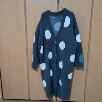 그레이 화이트 도트 긴팔 롱 가디건