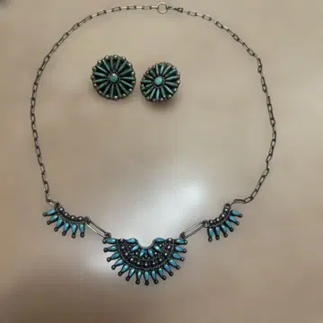 아메리카 원주민 터콰이즈 보헤미안 목걸이와 귀찌 세트