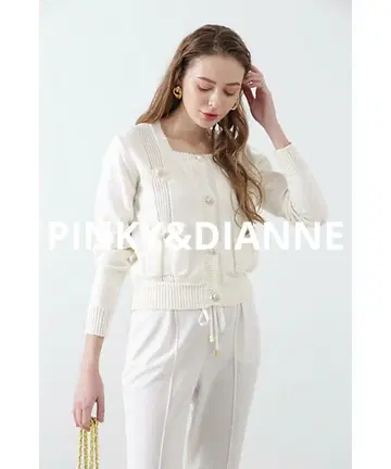 PINKY&DIANNE 로우 게이지 스퀘어 넥 가디건 38 화이트 버튼