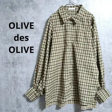 올리브 데 올리브 체크 무늬 긴팔 셔츠 벌룬 소매 플레어 넉넉한 M