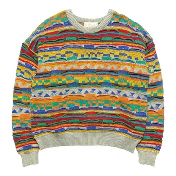 구제 의류 90S 빈티지 코튼 3D 니트 올 패턴 크루넥 스웨터