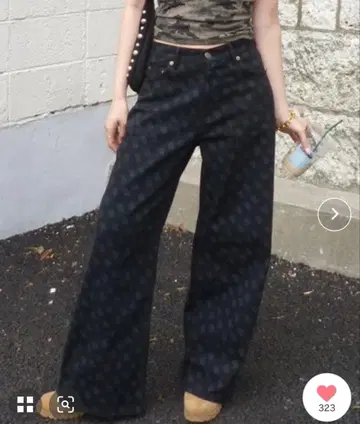 ACLENT 로고 프린트 W 와이드 스트레이트 팬츠 M 사이즈 블랙