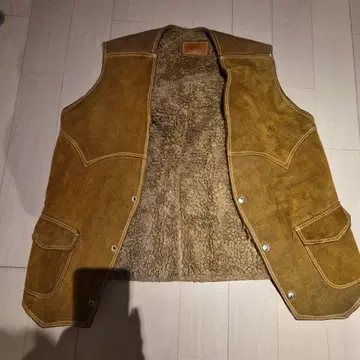 브라운 가죽 퍼 베스트