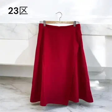 23구 랩 스타일 플레어 스커트 울 혼방 종아리 기장 레드 L