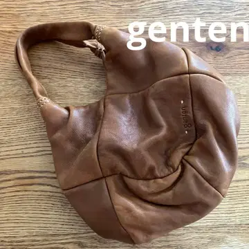 genten 브라운 가죽 핸드백 퀼팅 천연 가죽