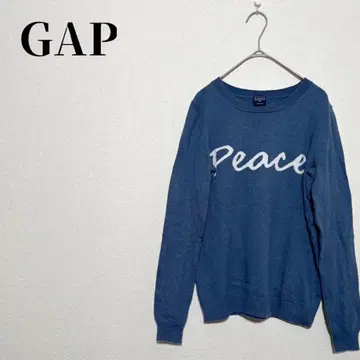 GAP 갭 Peace 로고 자수 긴팔 니트 스웨터 울 혼방 네이비