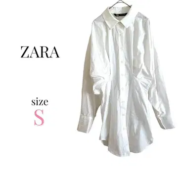 자라 [ S ] 돌먼 슬리브 긴팔 셔츠 허리 개더 화이트 심플 무지