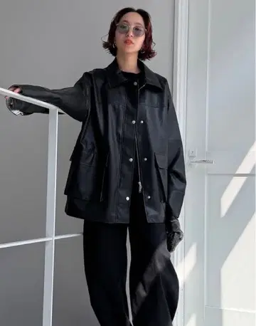 집업 에코 가죽 오버 자켓