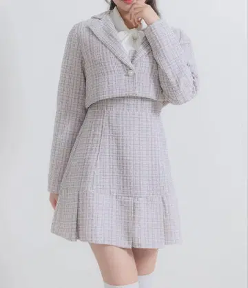 라메 트위드 자켓 셋업 양산형 그레이