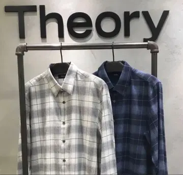 띠어리 남성용 기모 체크 셔츠 미사용 블루 계열 플란넬 셔츠