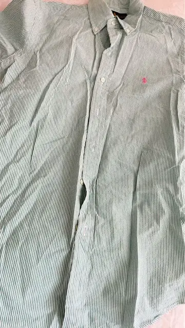 랄프 로렌 반팔 셔츠 그린과 화이트 스트라이프