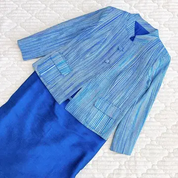 쇼와 레트로 파랑 그린 스트라이프 정장 세트 포멀 버블
