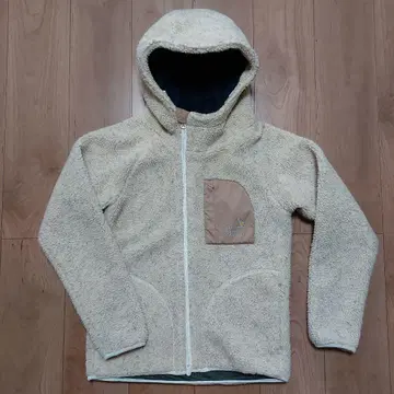 고 슬로우 캐러밴 후드 부착 베이지 플리스 자켓