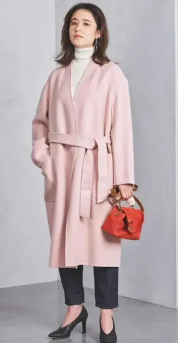 UNITED ARROWS 리버 노카라 코트 핑크 36