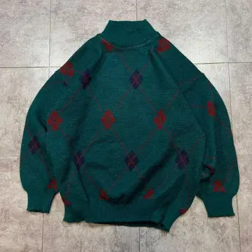 이탈리아제 아가일 패턴 울 혼방 하이넥 니트