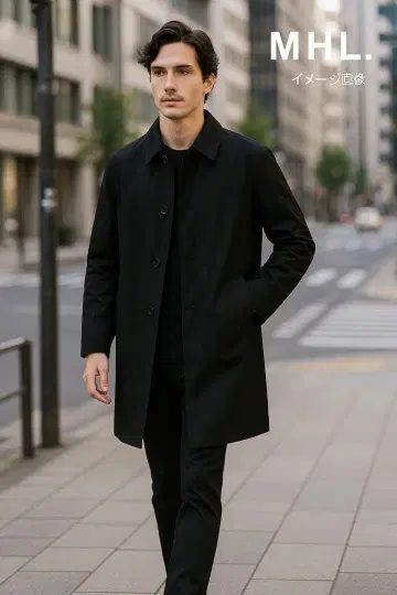 심플! MHL 포플린 코튼 스텐카라 코트 블랙