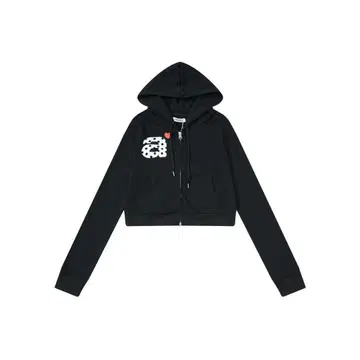 aeae 블랙 크롭 후드티 하트 프린트 3