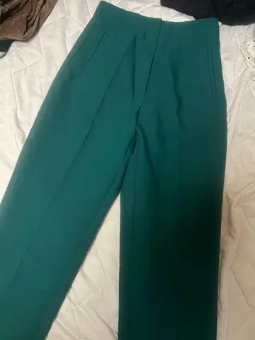 ZARA 다크 그린 하이웨스트 와이드 팬츠