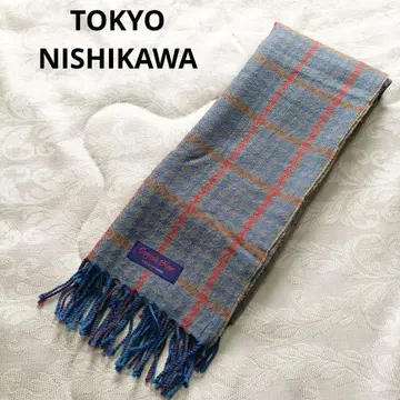 도쿄 니시카와 체크 무늬 울 스톨 머플러 70cm X 175cm