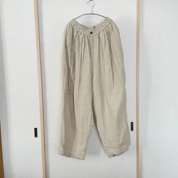 린넨 베이지 와이드 팬츠 턱 포함