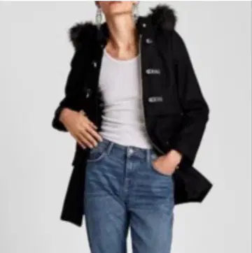 ZARA 7부 울 더플 코트 블랙 퍼 포함