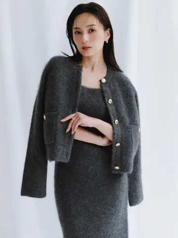 새상품급 [ anuans ] 캐시미어 블렌드 노카라 니트 자켓 Grey