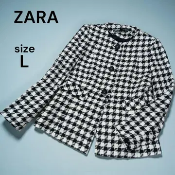 ZARA 자라 자켓 노카라 트위드 하운드투스 총 안감 L 사이즈