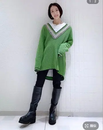 지나시스 V넥 오버 니트