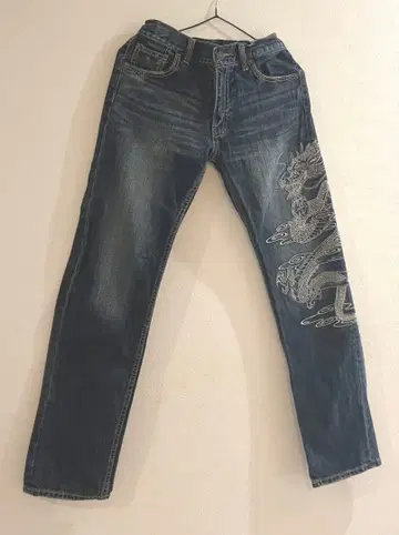 드래곤 용 자수 다크 블루 스트레이트 데님 160cm 허리밴딩 조절