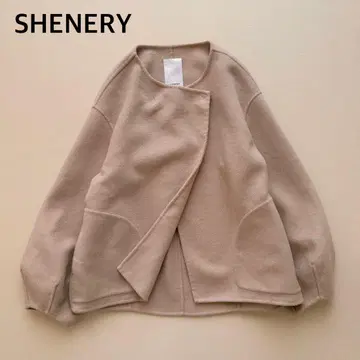 SHENERY 볼륨 슬리브 리버 숏코트 노카라 자켓