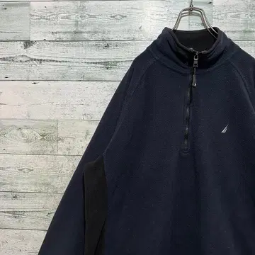 [노티카] 자수 원포인트 로고 빅 루즈 레트로 플리스 하프 지퍼