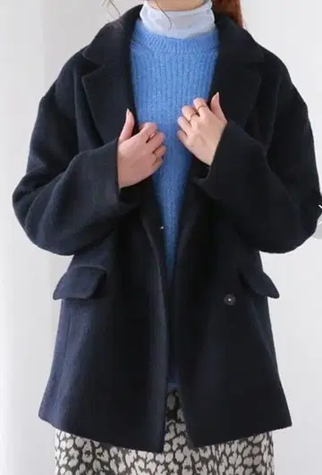 테치치 샤기 테일러드 자켓 코트 네이비