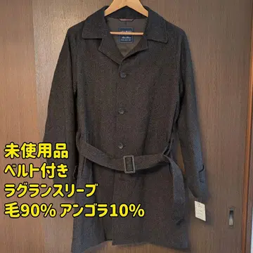 [ 미사용품 ] 코트 헤링본 래글런 슬리브 다크 브라운 벨트 포함