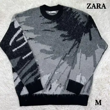 ZARA 총무늬 니트 추상 모노톤 M 남성용 블랙