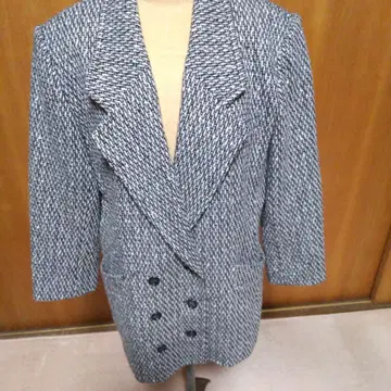 블랙 화이트 트위드 더블 브레스트 테일러드 자켓